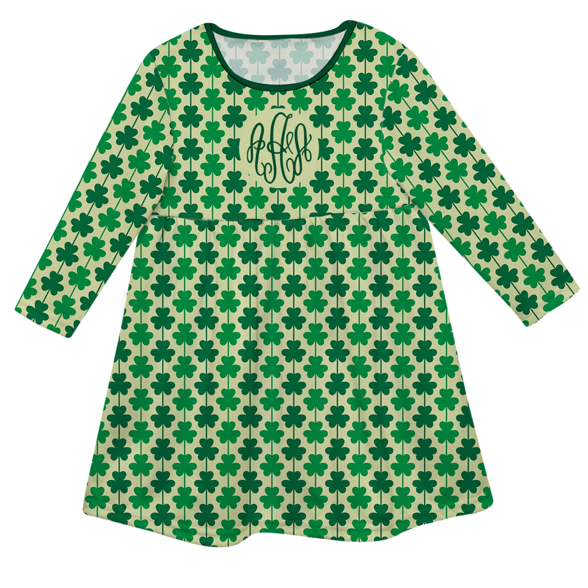 Clovers Print Monogram Green Long Sleeve Epic Dress - Wimziy&Co.