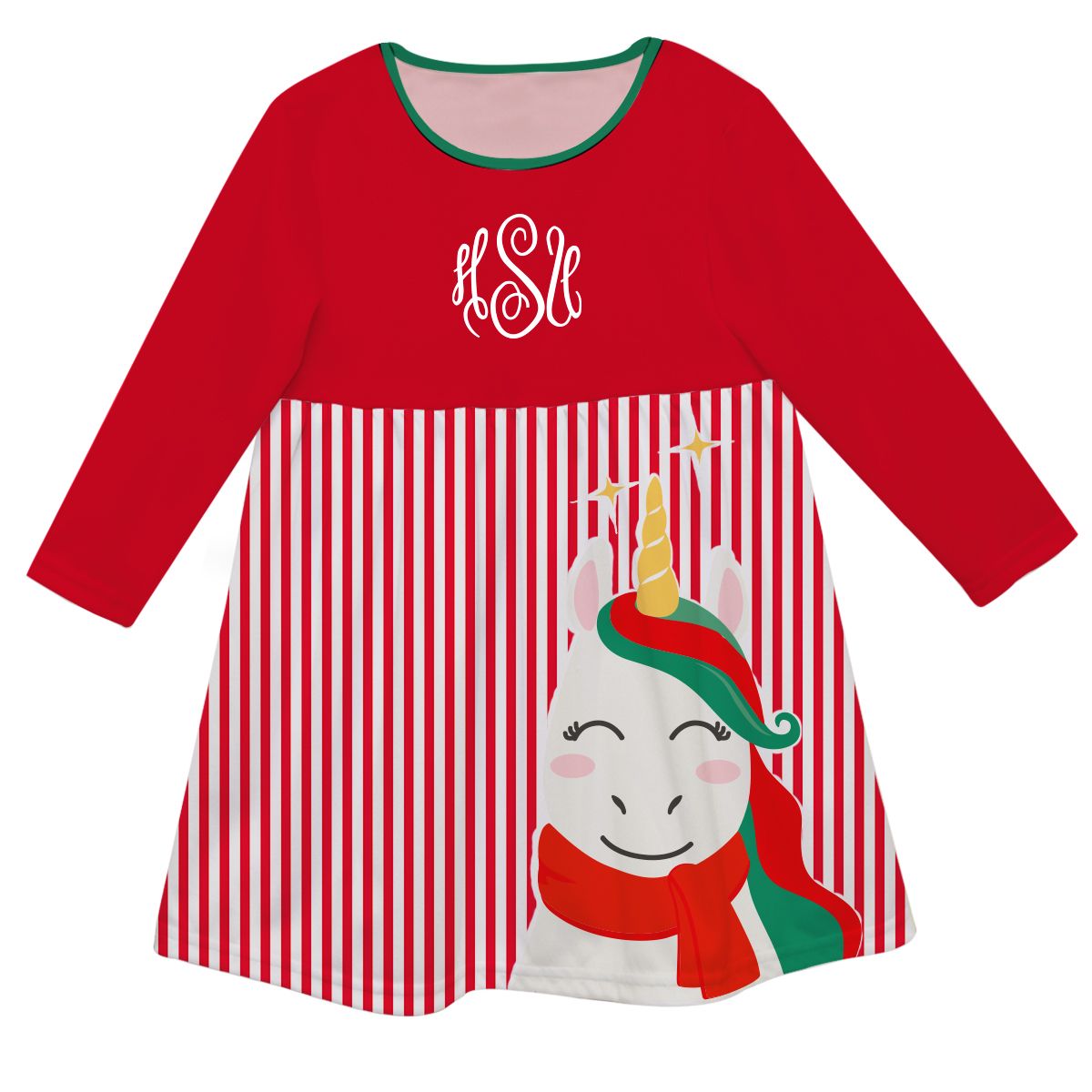 Red an white big unicorn epic striped dress with monogram - Wimziy&Co.