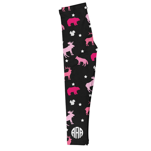 Girls black and pink animals printed leggings with monogram - Wimziy&Co.