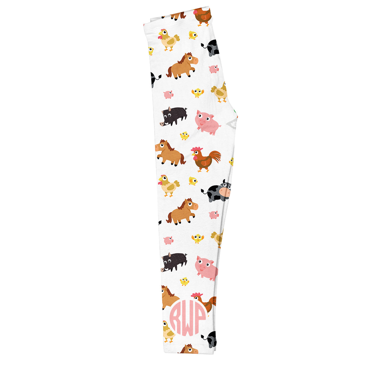 White leggings with farm animals all over and monogram - Wimziy&Co.