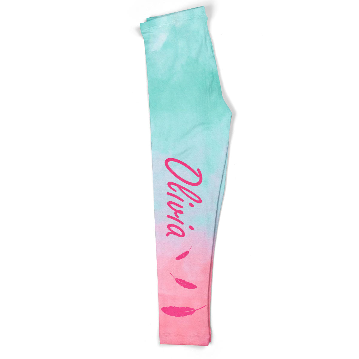 Feather Name Aqua and Pink Leggings - Wimziy&Co.