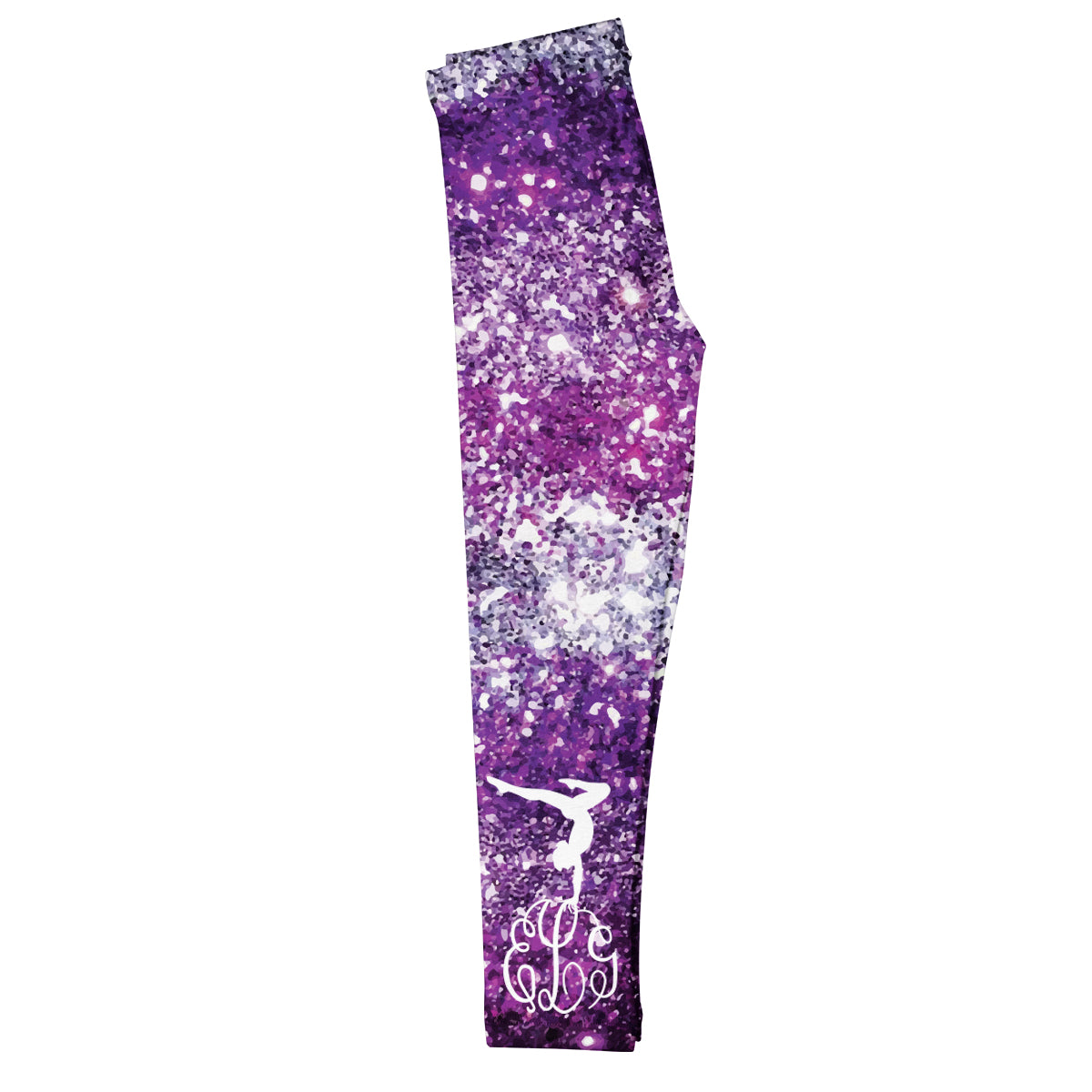 Purple and white gymnast silhouette girls leggings with monogram - Wimziy&Co.