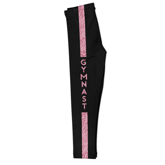 Gymnast Glitter Pink Stripe Black Leggings - Wimziy&Co.