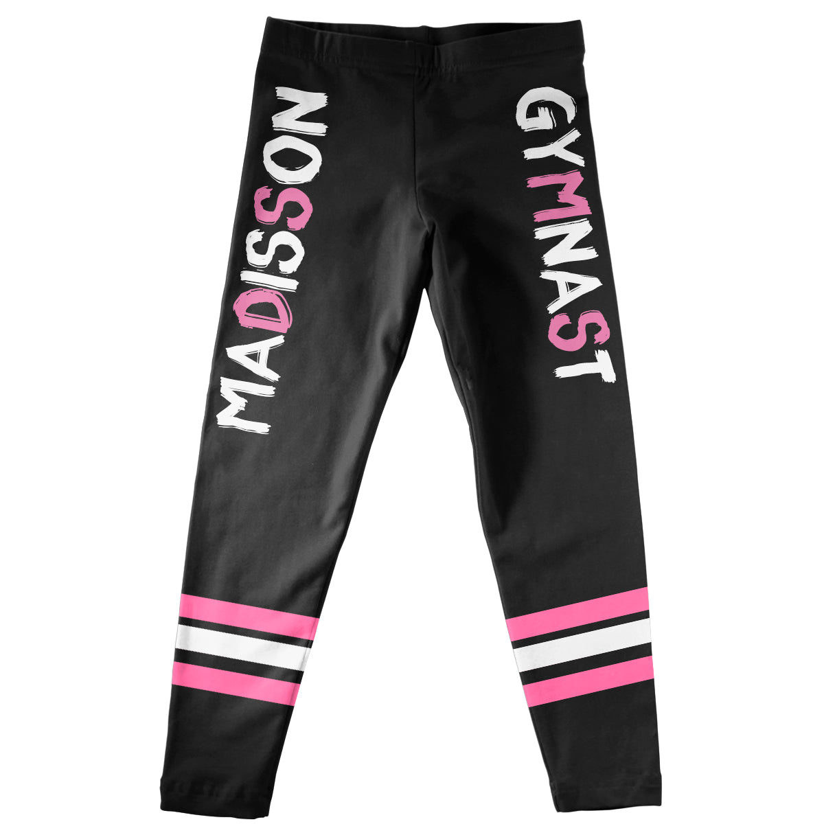 Gymnast Name Pink and White Stripes Black Leggings - Wimziy&Co.