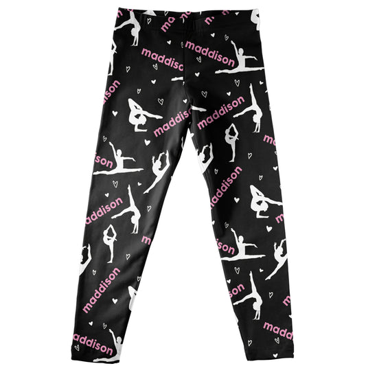Black and pink  gymnasts girls leggings with name - Wimziy&Co.