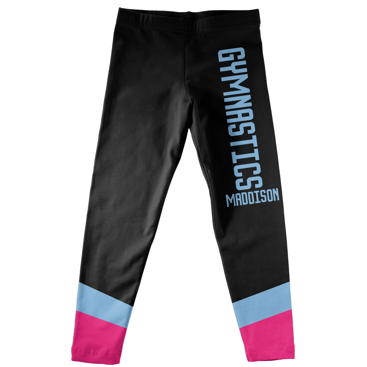 Black and light blue with pink gymnastics girls leggings with name - Wimziy&Co.