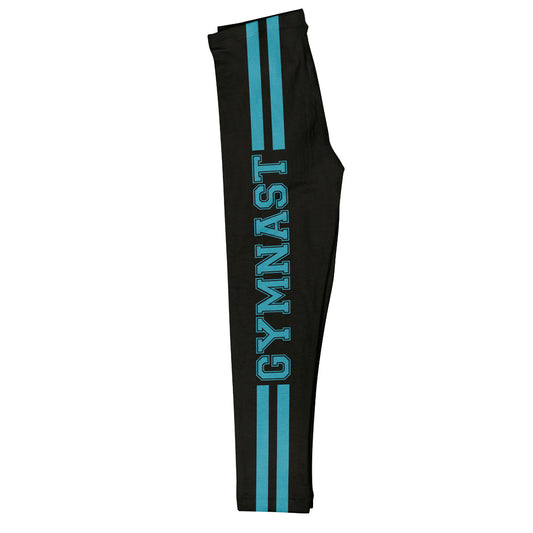 Gymnast Turquoise Stripes Black Leggings - Wimziy&Co.