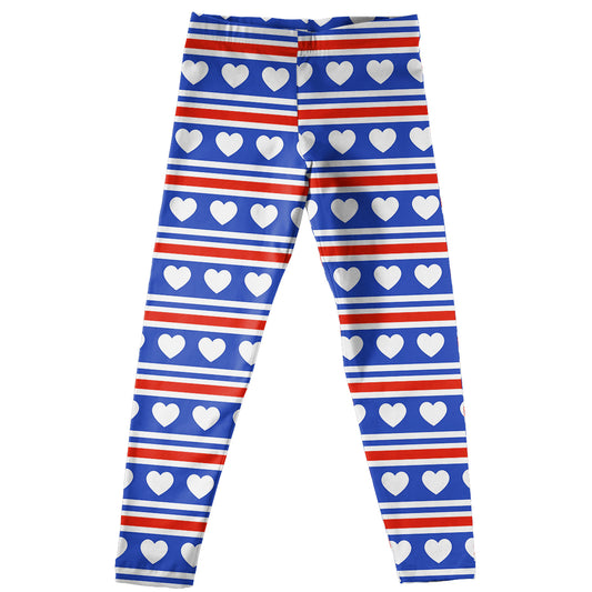 Hearts Print White Red And Blue Leggings - Wimziy&Co.