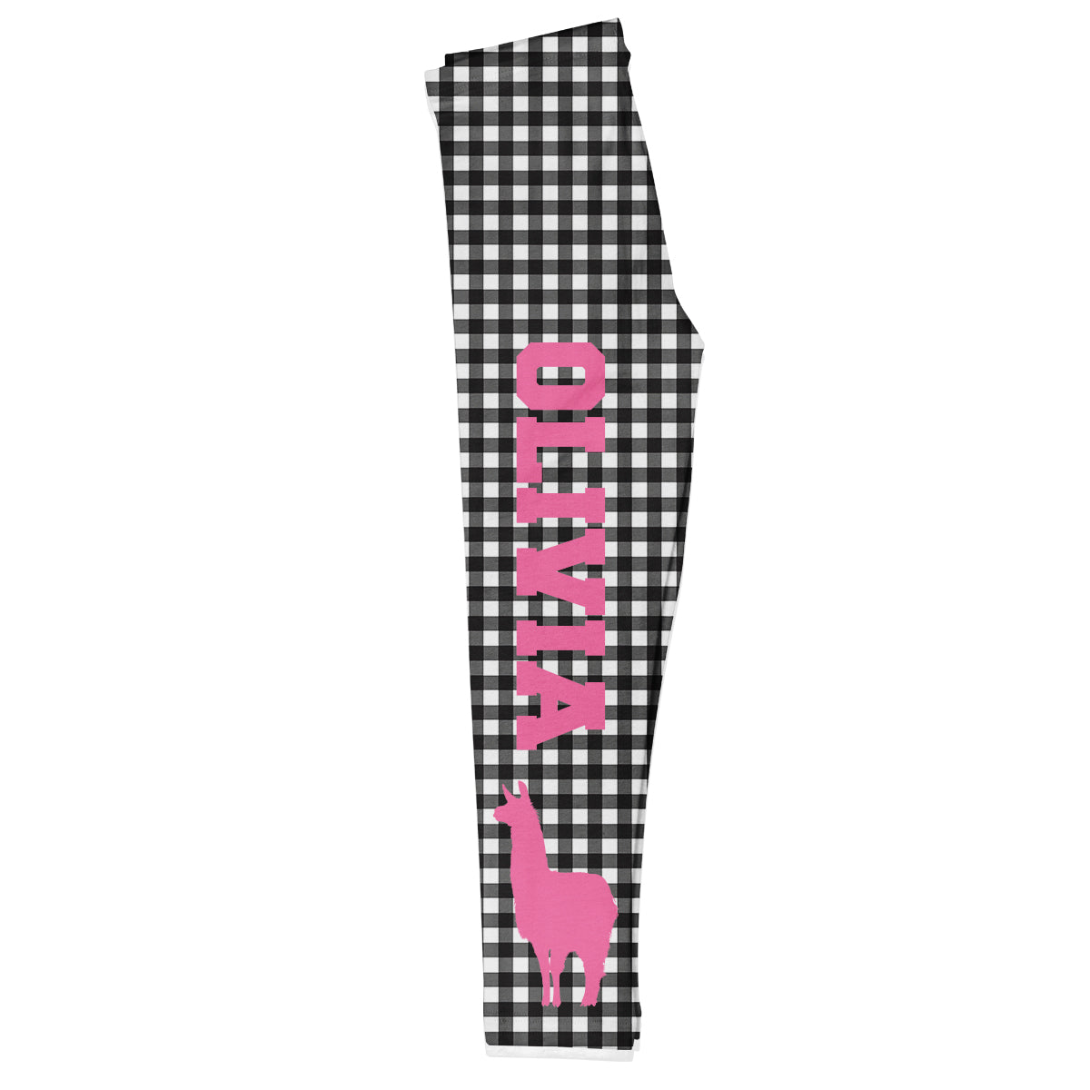 Black and white check with pink llama girls leggings with name - Wimziy&Co.