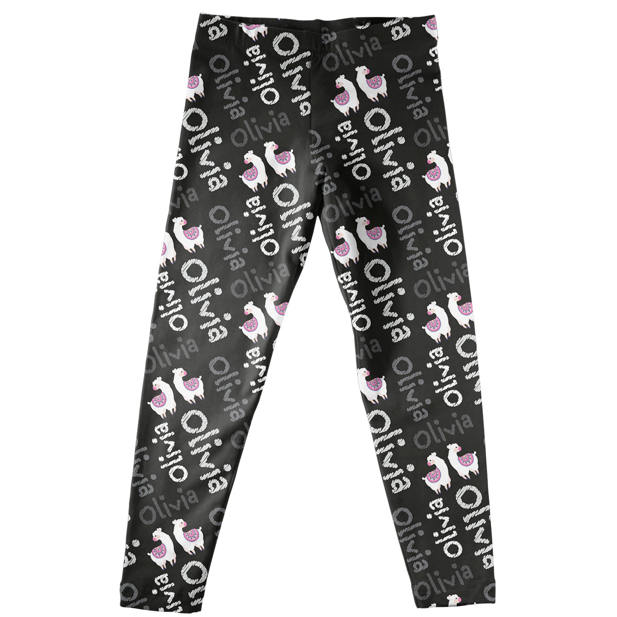 Black and white llamas girls leggings with name - Wimziy&Co.