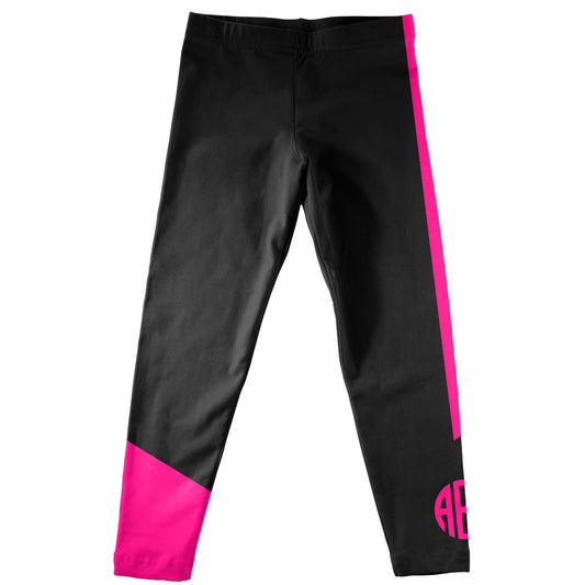 Monogram Hot Pink Stripe Black Leggings - Wimziy&Co.