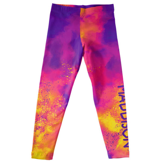 Name Pink Purple and Yellow Watercolor Leggings - Wimziy&Co.