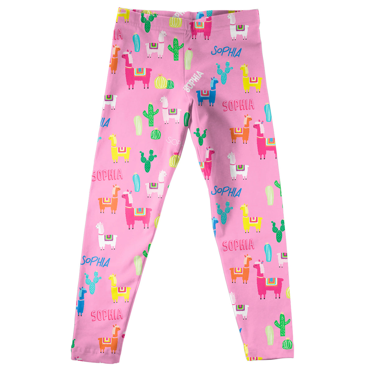 Hot pink and multicolor llamas girls leggings with name - Wimziy&Co.
