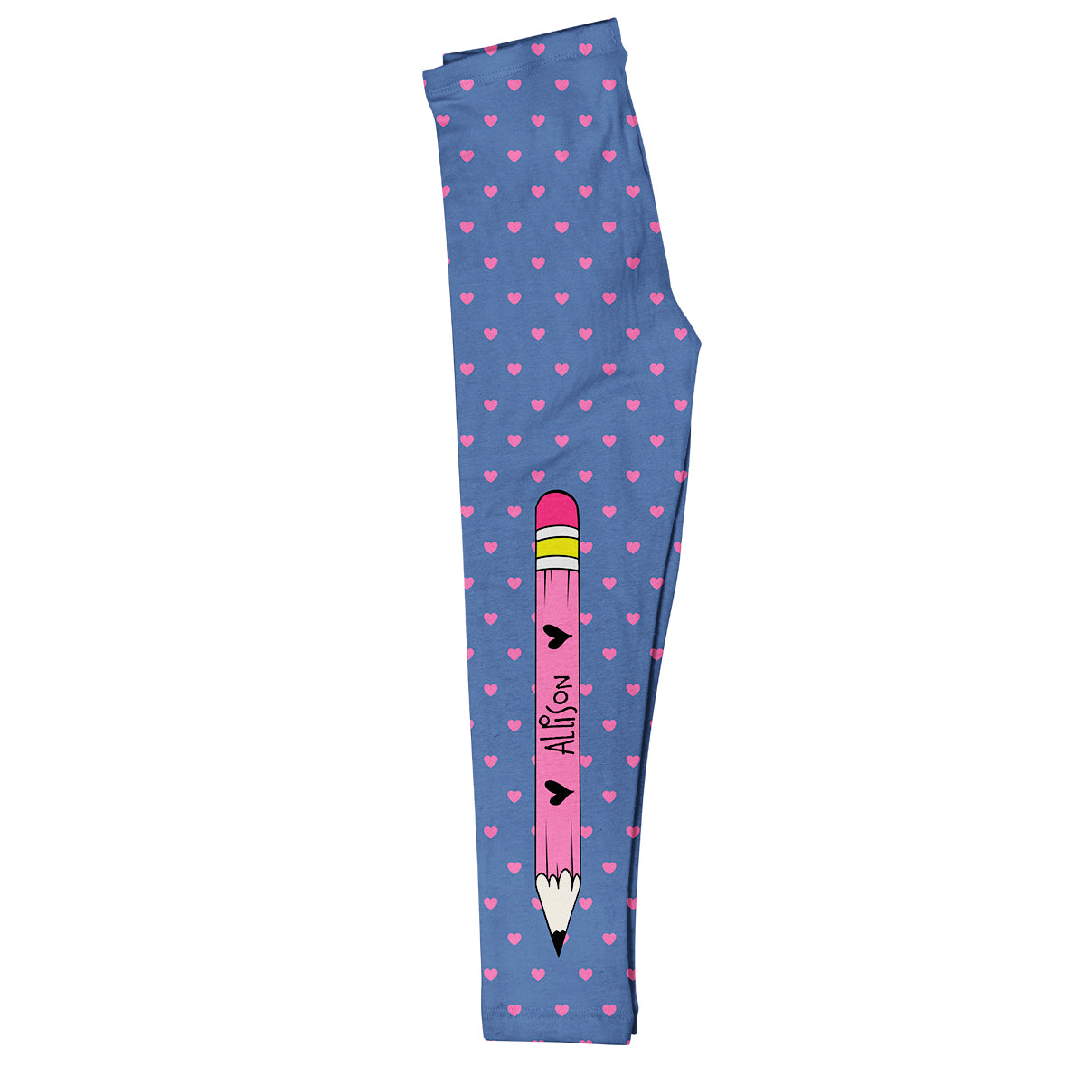 Hearts And Pencil Name Blue Leggings - Wimziy&Co.