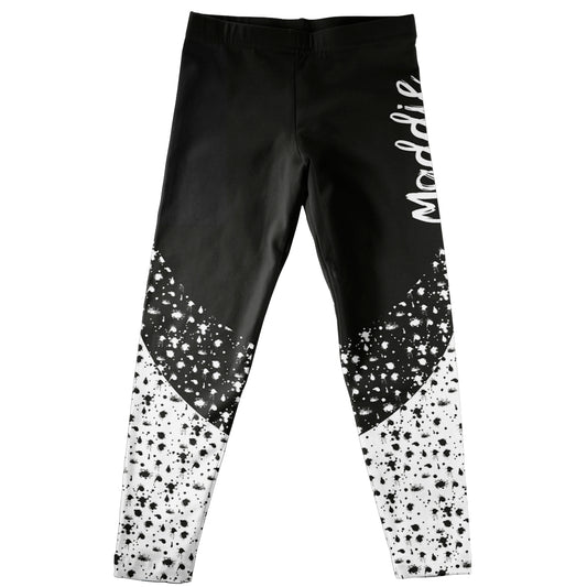 Paint Stain Print Name White And Black Leggings - Wimziy&Co.