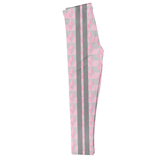 Geometric Gray Stripes Pink Leggings - Wimziy&Co.