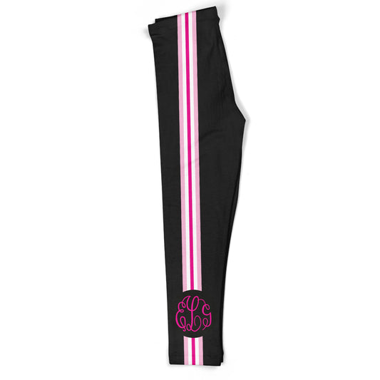 Pink and White Stripes Monogram Black Leggings - Wimziy&Co.