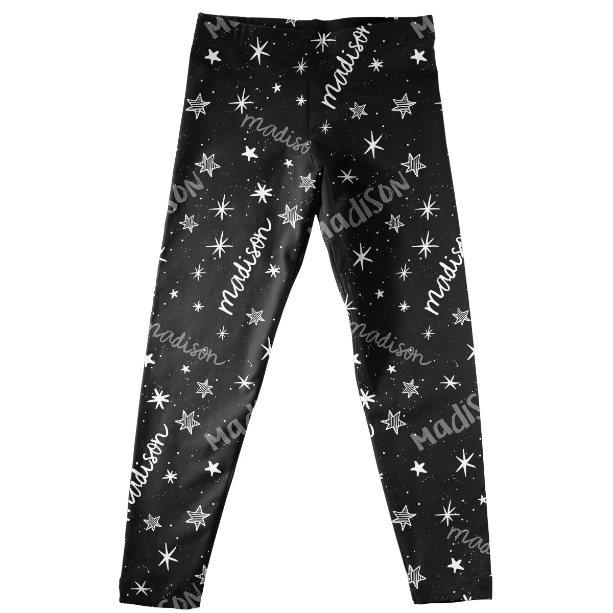 Stars and Name Print Black Leggings - Wimziy&Co.