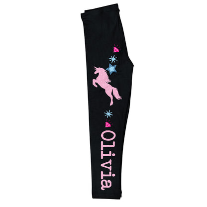 Black and pink unicorn girls leggings with name - Wimziy&Co.