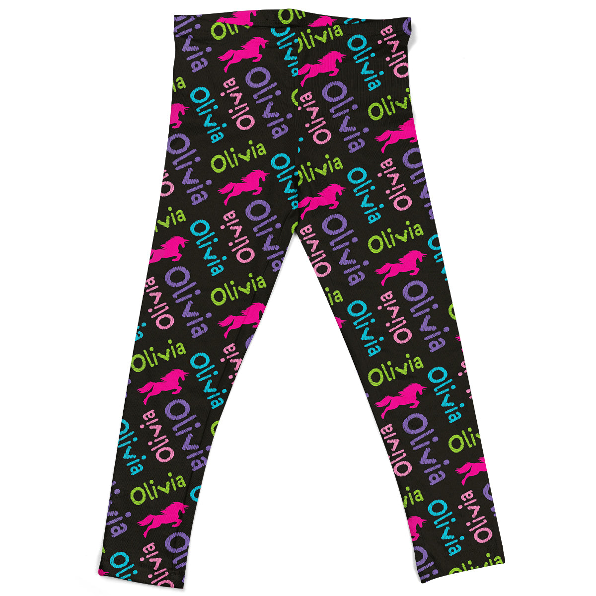 Black and multicolor unicorns girls leggings with name - Wimziy&Co.