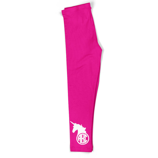 White Unicorn and Monogram Hot Pink Leggings - Wimziy&Co.