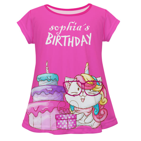 Hot pink short sleeve birthday unicorn blouse with name - Wimziy&Co.