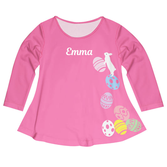 Bunny And Easter Eggs Name Pink Long Sleeve Laurie Top - Wimziy&Co.