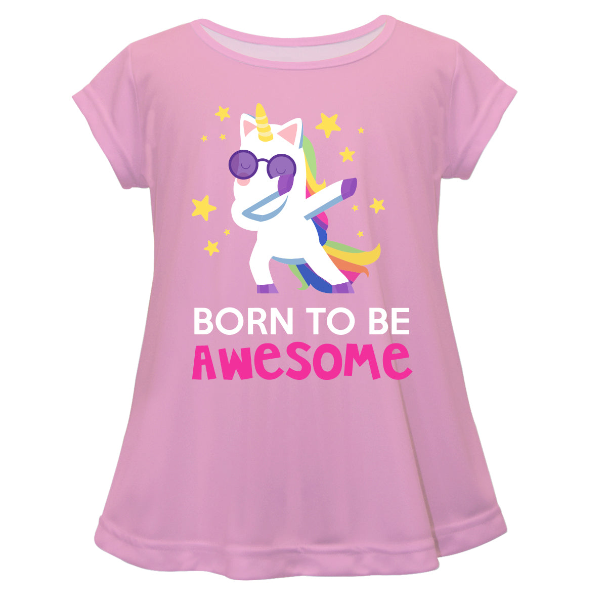 Pink 'born to be awesome' with unicorn girls short sleeve - Wimziy&Co.
