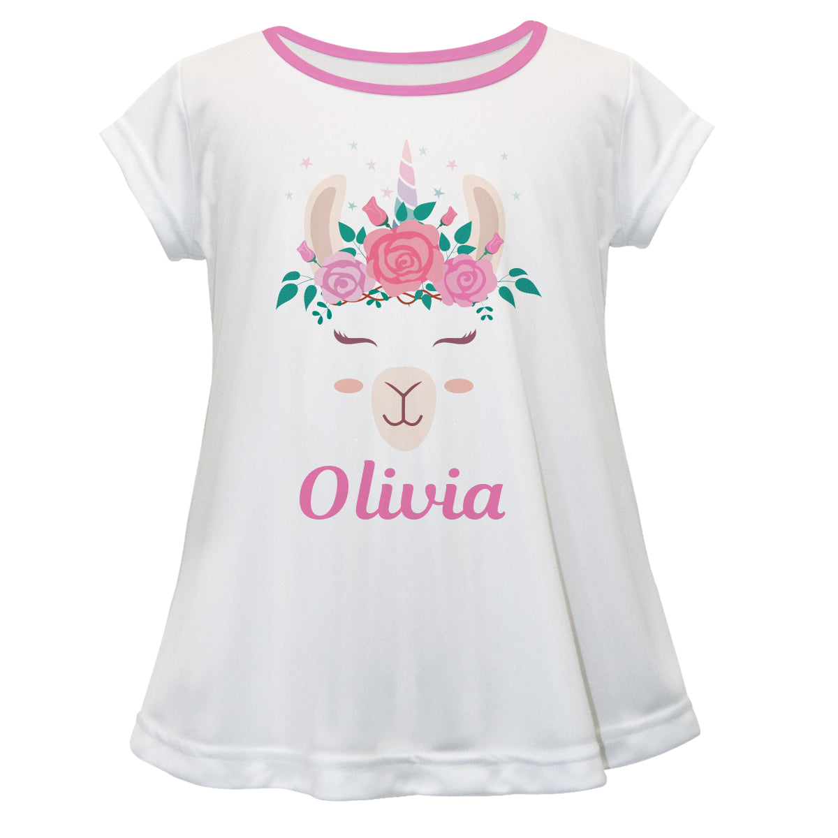 White and floral llama face short sleeve blouse with name - Wimziy&Co.