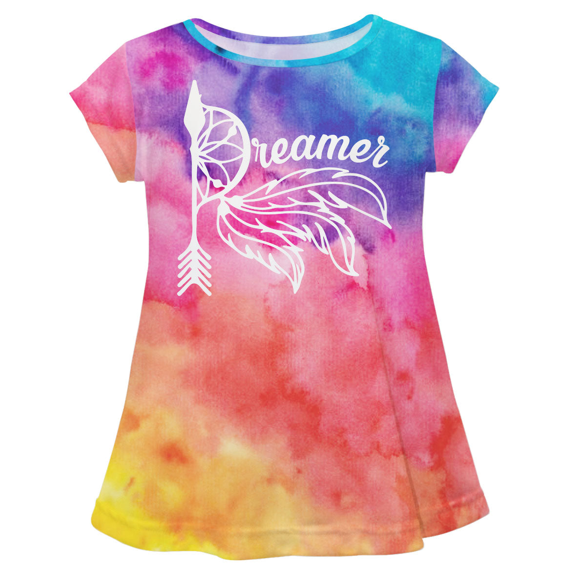 Dreamer Yellow and Blue Watercolors Short Sleeve Laurie Top - Wimziy&Co.