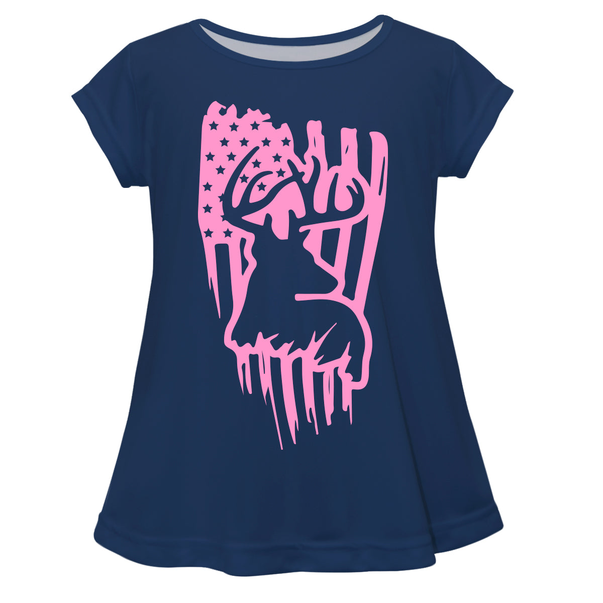 Girls Navy and pink USA flag with deer short sleeve blouse - Wimziy&Co.