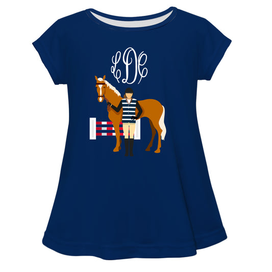 Navy equestrian girls blouse with horse and monogram - Wimziy&Co.