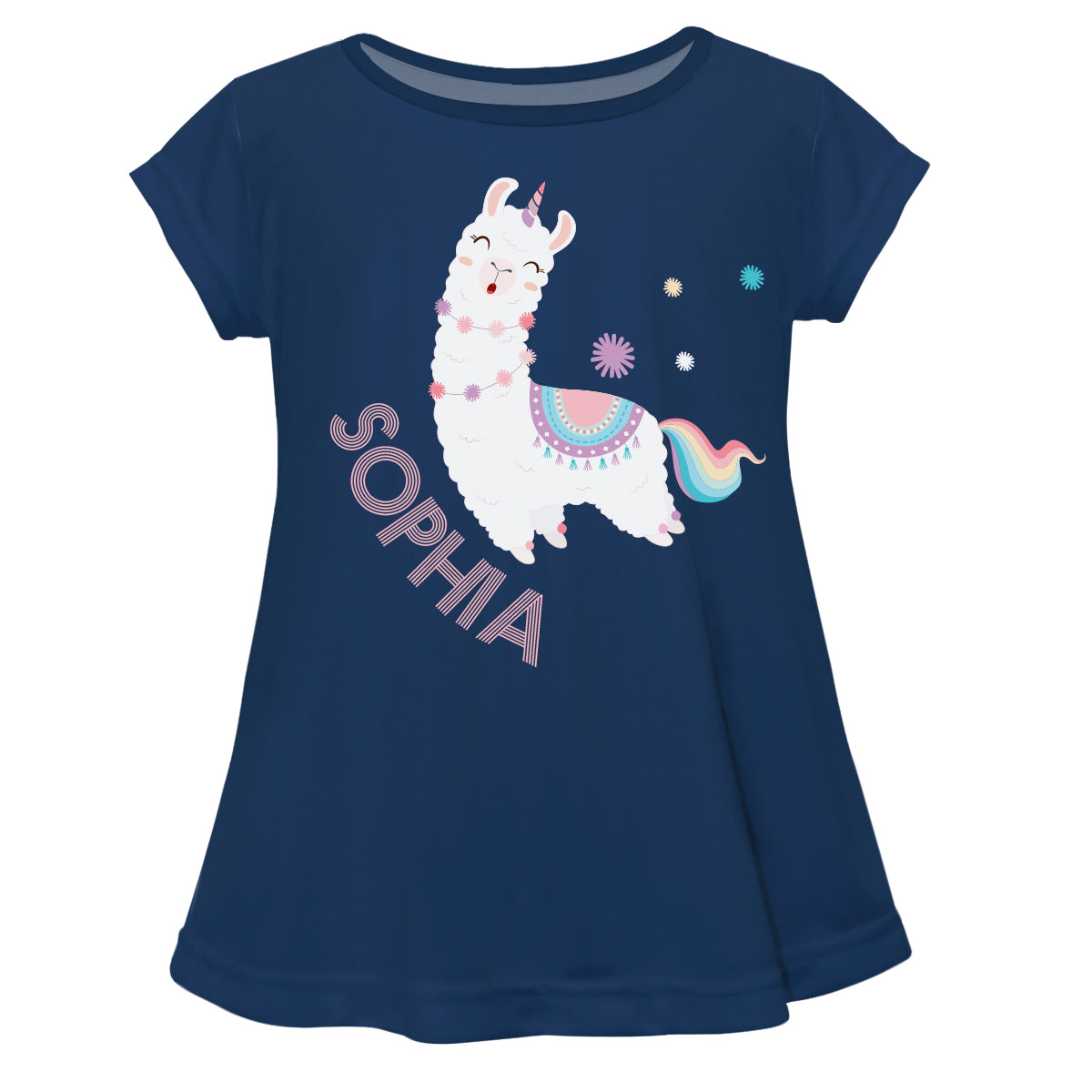 Navy and white llama girls blouse with name - Wimziy&Co.