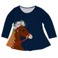 Navy long sleeve blouse with horse and monogram - Wimziy&Co.