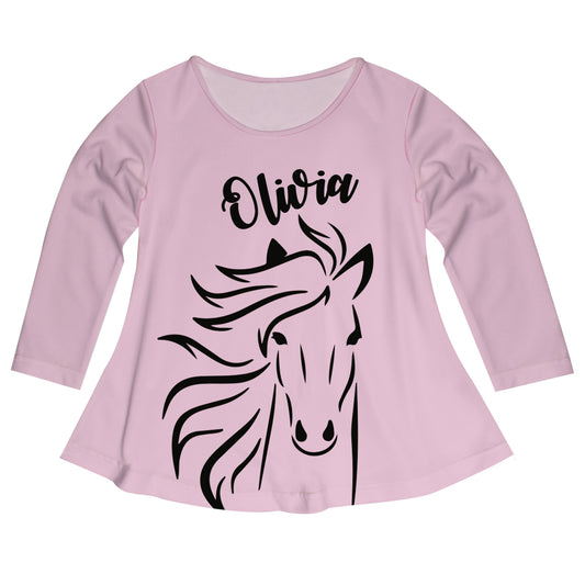 Light pink long sleeve blouse with horse and name - Wimziy&Co.