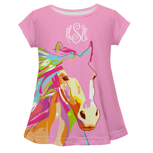 Hot pink short sleeve blouse with horse and monogram - Wimziy&Co.