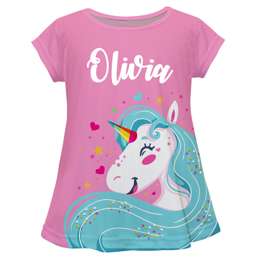 Light pink and aqua big unicorn girls blouse with name - Wimziy&Co.