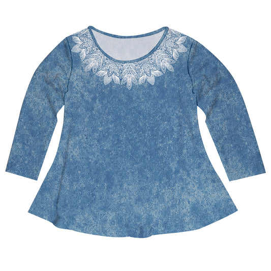 Lace And Blue Denim Long Sleeve Laurie Top - Wimziy&Co.