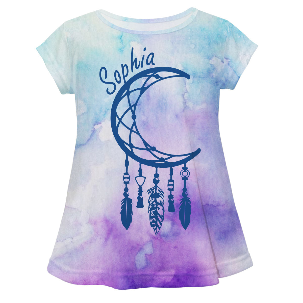 Moon Catcher Name Moon Aqua And Pink Watercolor Short Sleeve Laurie Top - Wimziy&Co.