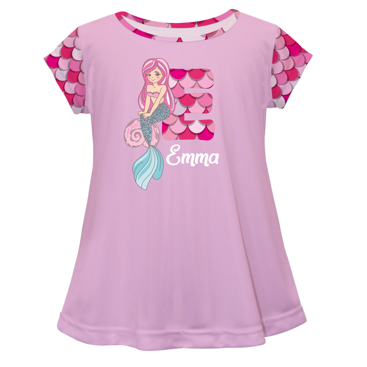 Mermaid Initial and Name Pink Short Sleeve Laurie Top - Wimziy&Co.