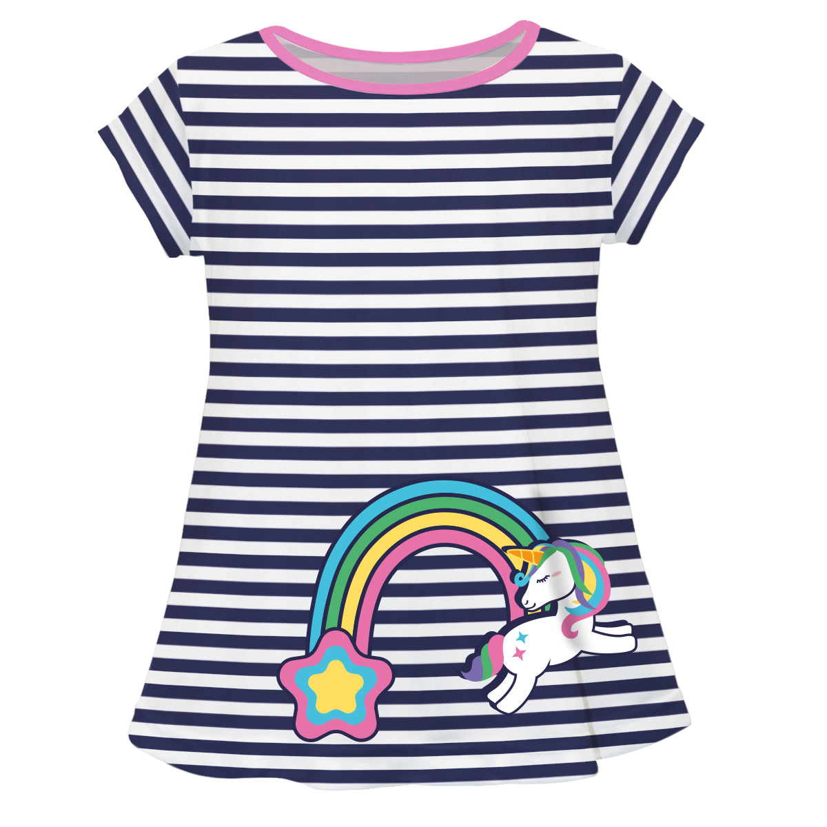 Rainbow Stripes Navy And White Short Sleeve Laurie Top - Wimziy&Co.