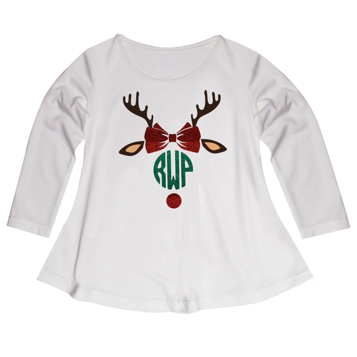 White long sleeve blouse with reindieer and monogram - Wimziy&Co.
