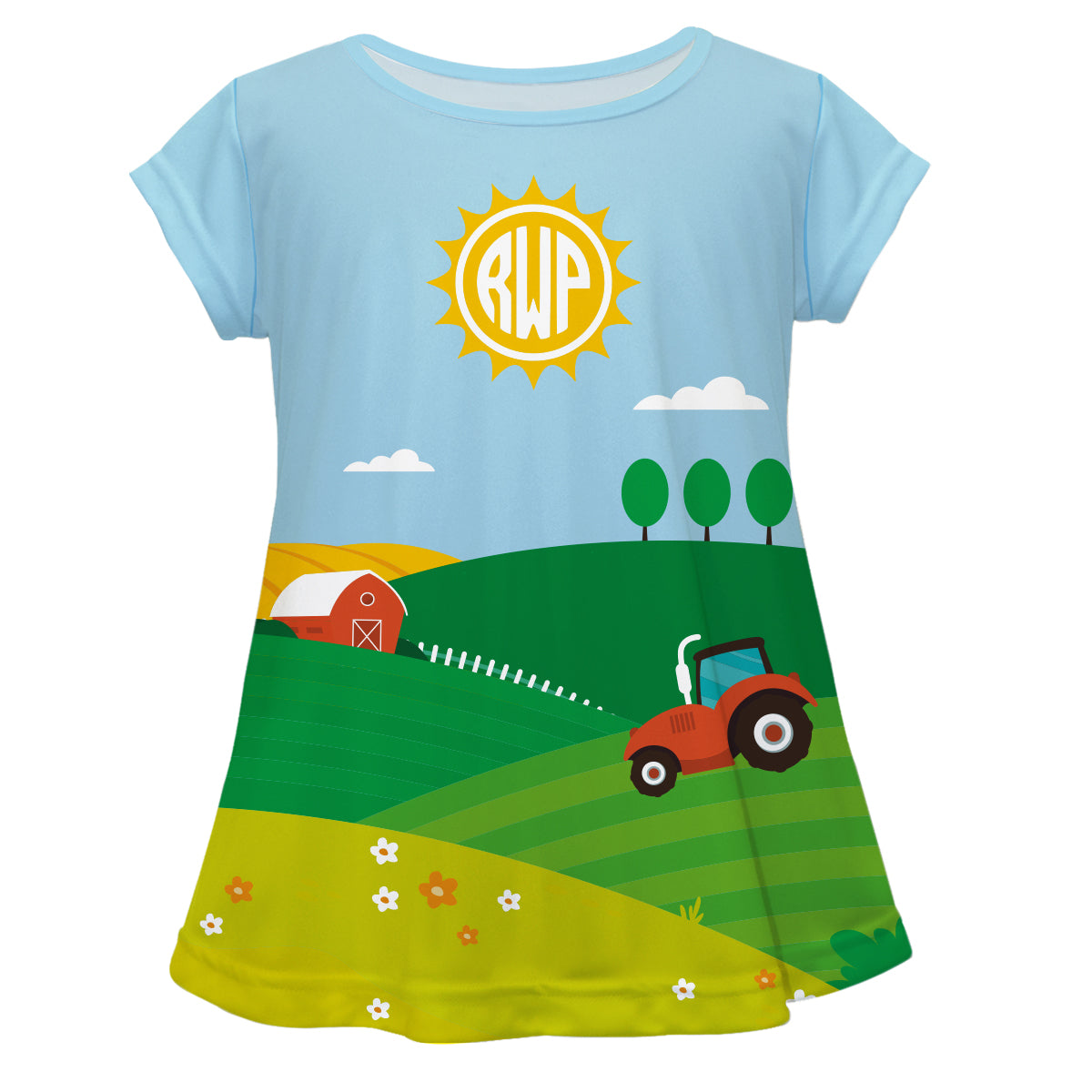 Farm landscape short sleeve girls blouse with monogram - Wimziy&Co.