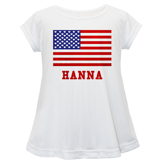 Usa Flag Name White Short Sleeve Laurie Top - Wimziy&Co.