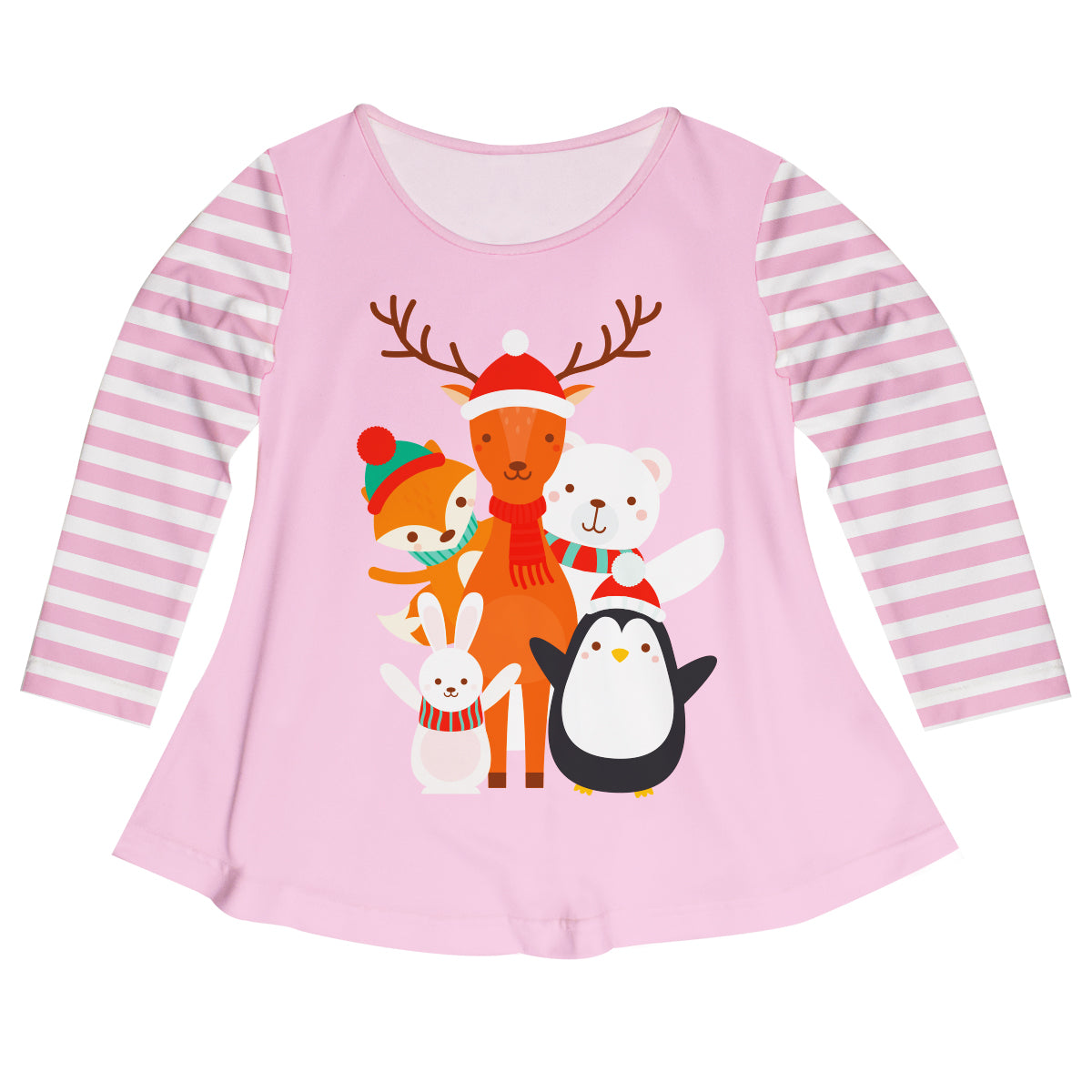 Pink and white long sleeve blouse with winter animals - Wimziy&Co.