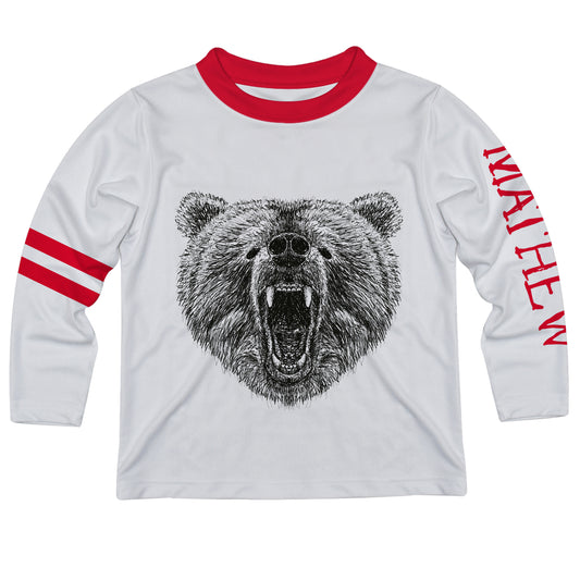 Boys white and red bear long sleeve tee shirt with name - Wimziy&Co.