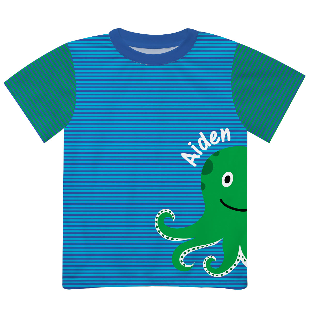 Octopus Blue and Green Stripe BoysTee Shirt SS - Wimziy&Co.