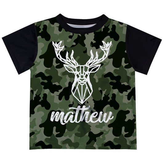 Boys green camo and white deer short sleeve tee shirt with name - Wimziy&Co.