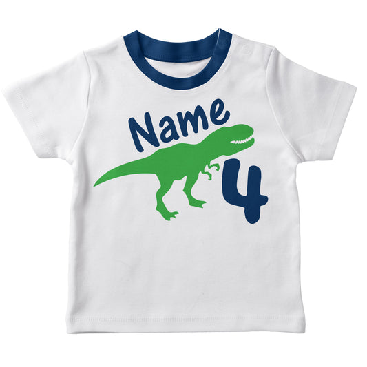 White short sleeve dinousaur boys tee shirt with name - Wimziy&Co.