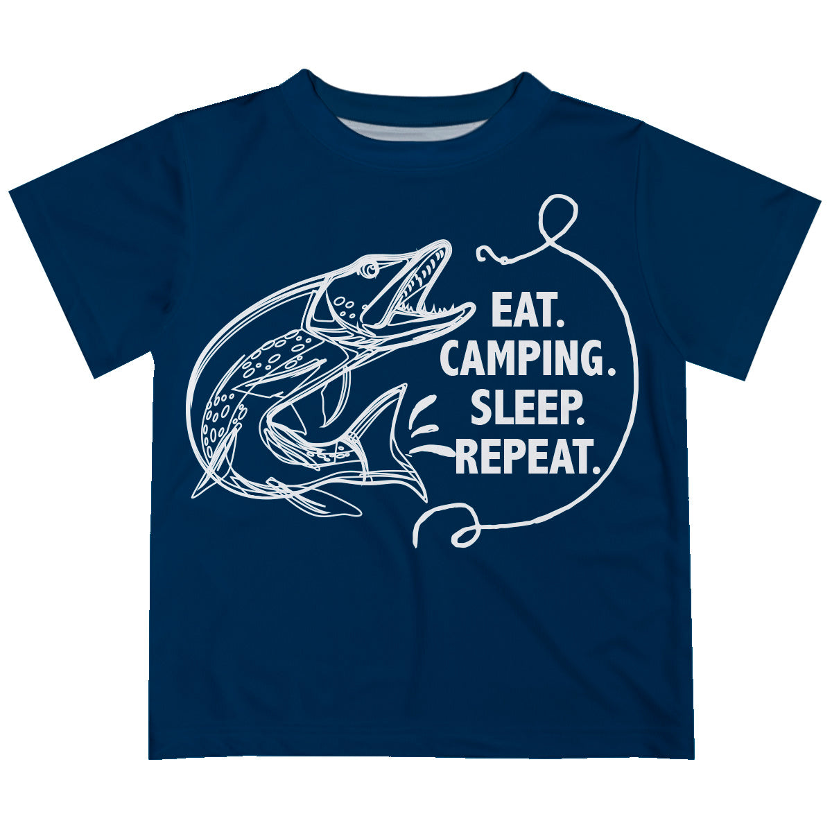 Boys blue and white eat sleep fish repeat short sleeve tee shirt - Wimziy&Co.
